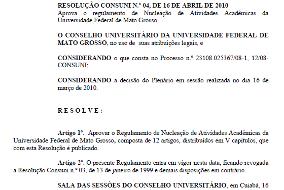 Resolução CONSUNI – UFMT nº 04-2010